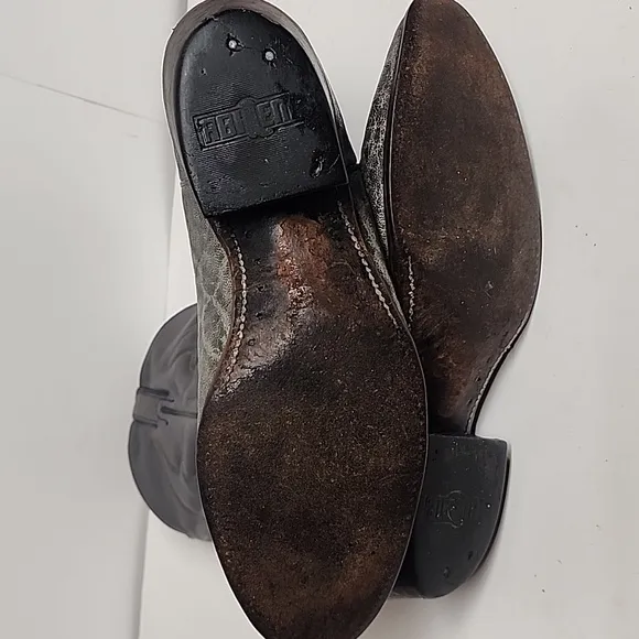 Abilene Vintage 10.5D Mens dark gray, blue&amp;orange stitching leather cowboy boots