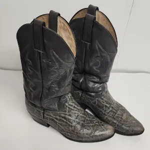Abilene Vintage 10.5D Mens dark gray, blue&amp;orange stitching leather cowboy boots