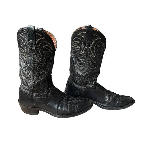 Acme Vintage Black Leather Upper Western/ Cowboy Boots Size: 10D