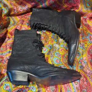 Acme vintage black leather Victorian style granny boots women's size 6.5