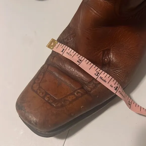Acme vintage brown tooled leather cowboy western boots
