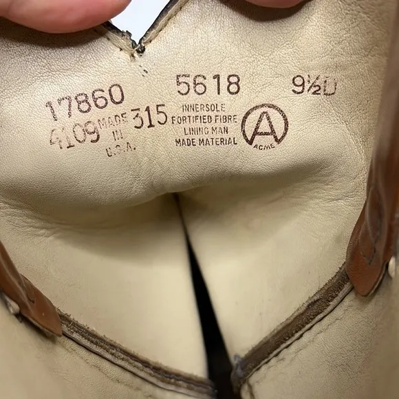 Acme vintage brown tooled leather cowboy western boots