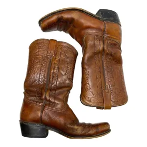 Acme vintage brown tooled leather cowboy western boots