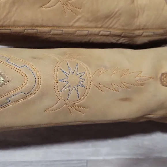 ACME Womens 7.5M Vintage Cowboy Boots Dingo Heeled Dream Catcher Embroidered Tan