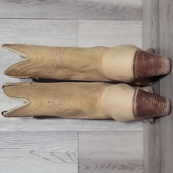 ACME Womens 7.5M Vintage Cowboy Boots Dingo Heeled Dream Catcher Embroidered Tan