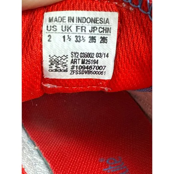 Adidas Dragon Sneakers Kids Size 2 Blue Red White Hook Loop Closure Shoes Retro