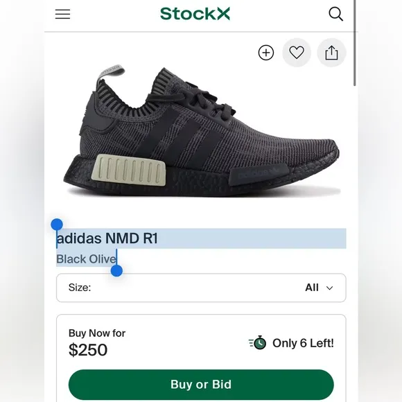 adidas NMD R1 Black Olive shoes Mens Size 12 Athletic Athlesure