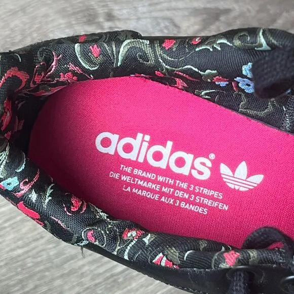 Adidas Stan Smith Black Floral Cuff Fashion Tennis Shoes Womens 7.5‎ UK 6 EU 39