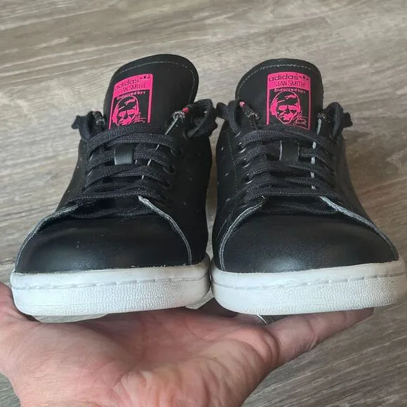 Adidas Stan Smith Black Floral Cuff Fashion Tennis Shoes Womens 7.5‎ UK 6 EU 39