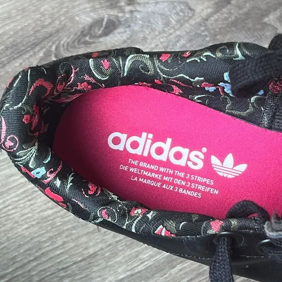 Adidas Stan Smith Black Floral Cuff Fashion Tennis Shoes Womens 7.5‎ UK 6 EU 39