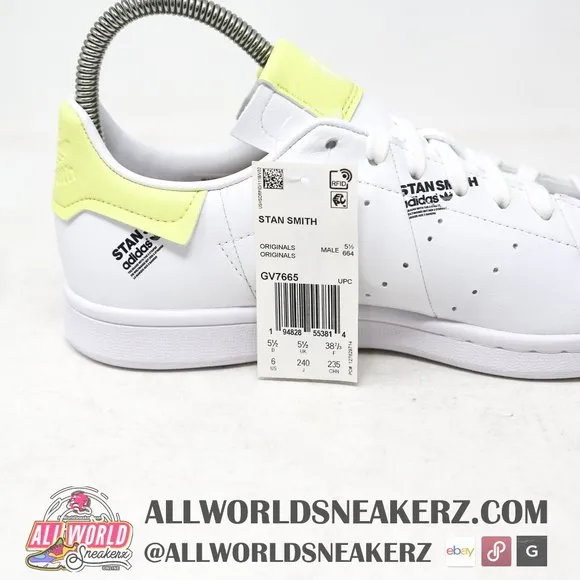 adidas Stan Smith PrimeGreen Vegan Tennis Sneaker White Yellow GV7665 Bl…