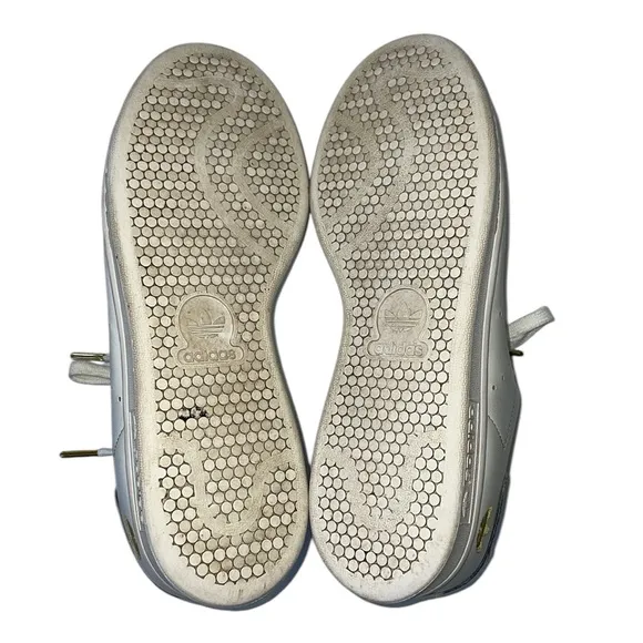 Adidas Stan Smith Trefoil‎ men’s Size 8 white &amp; black &amp; gold sneakers.