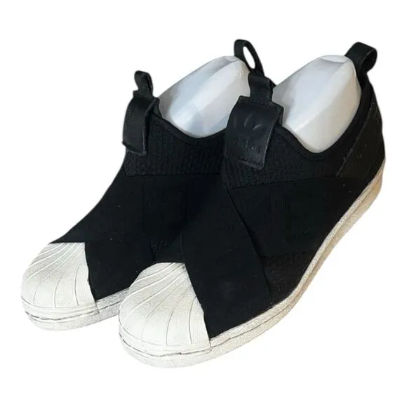 Adidas Women Black White Sneakers Size 5.5 Slip On Shoes Casual Skateboard