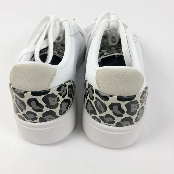 Adidas Womens Sleek Sneakers Size 7 White Leopard Leather Gold Trefoil Low NWOB
