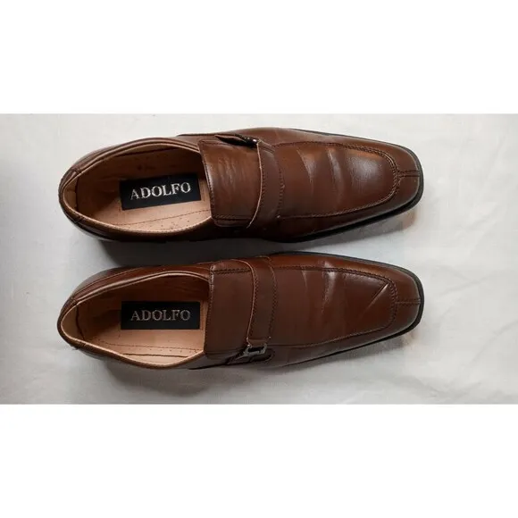 Adolfo Dress Shoes Brandy Brown Leather Penny Loafer Men's sz 9.5 US