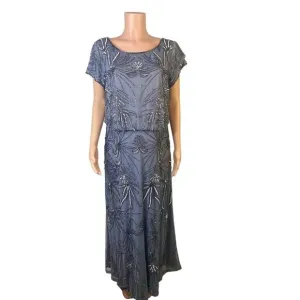 Adrianna Papell  Beaded‎ Blouson Dress in Dusty Blue, 14W, Mother of the Bride