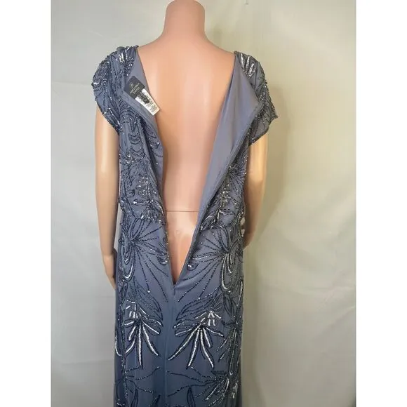 Adrianna Papell  Beaded‎ Blouson Dress in Dusty Blue, 14W, Mother of the Bride