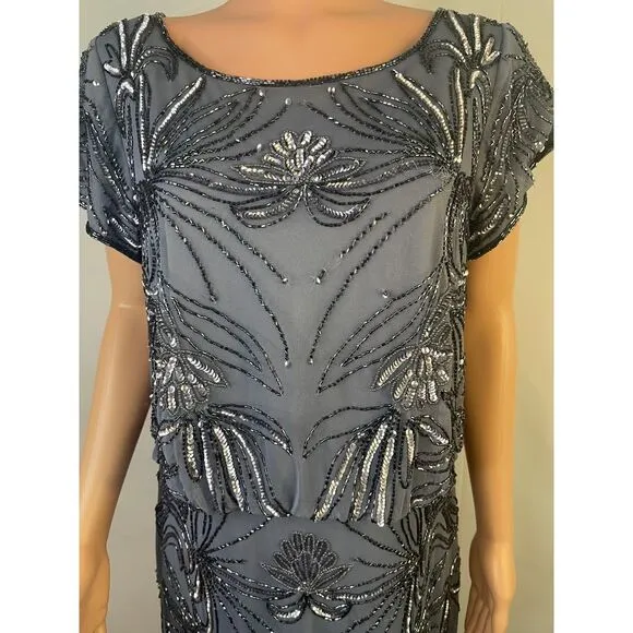 Adrianna Papell  Beaded‎ Blouson Dress in Dusty Blue, 14W, Mother of the Bride