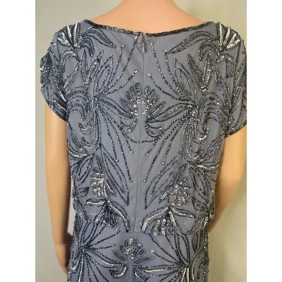 Adrianna Papell  Beaded‎ Blouson Dress in Dusty Blue, 14W, Mother of the Bride