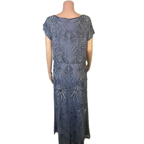 Adrianna Papell  Beaded‎ Blouson Dress in Dusty Blue, 14W, Mother of the Bride