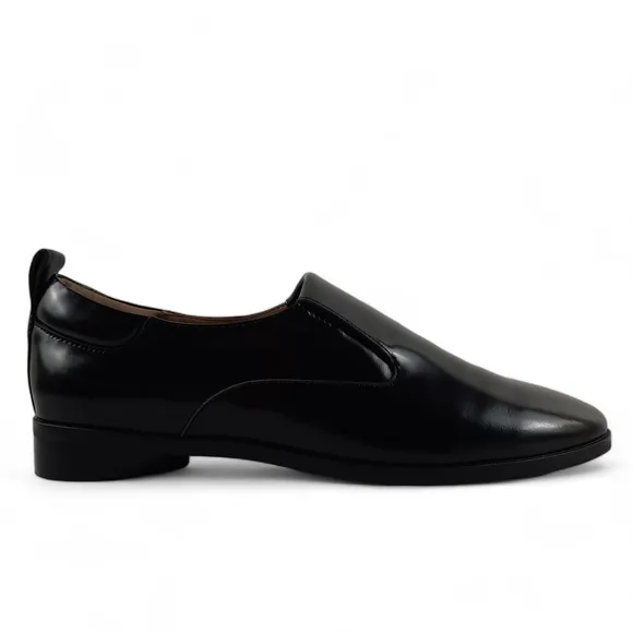 AEROSOLE Menswear Inspired Womens Black Glossy Leather Loafer Minimalist 9.5