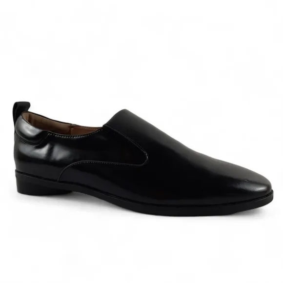 AEROSOLE Menswear Inspired Womens Black Glossy Leather Loafer Minimalist 9.5