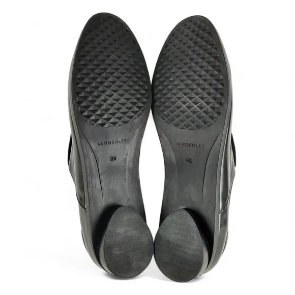 AEROSOLE Menswear Inspired Womens Black Glossy Leather Loafer Minimalist 9.5