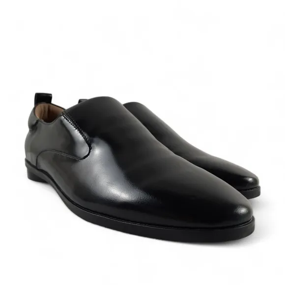 AEROSOLE Menswear Inspired Womens Black Glossy Leather Loafer Minimalist 9.5