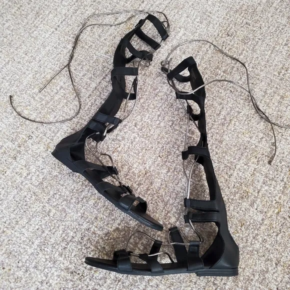 A.Giannetti Boho Black Leather Gladiator Sandals Size 8 1/2