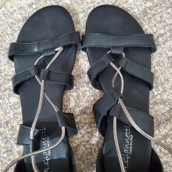 A.Giannetti Boho Black Leather Gladiator Sandals Size 8 1/2