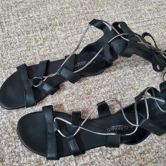 A.Giannetti Boho Black Leather Gladiator Sandals Size 8 1/2
