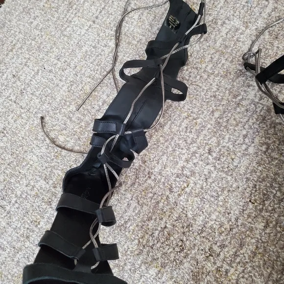 A.Giannetti Boho Black Leather Gladiator Sandals Size 8 1/2