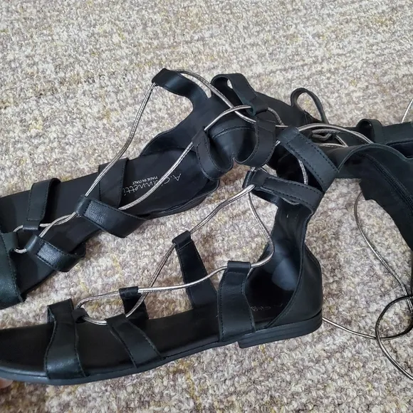 A.Giannetti Boho Black Leather Gladiator Sandals Size 8 1/2