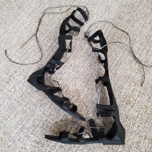 A.Giannetti Boho Black Leather Gladiator Sandals Size 8 1/2