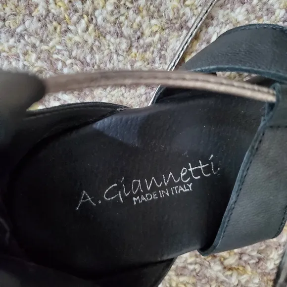 A.Giannetti Boho Black Leather Gladiator Sandals Size 8 1/2