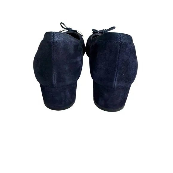 AGL Navy Blue Suede Chunky Heel Italian Shoes Leather Bow Detail Women’s 38