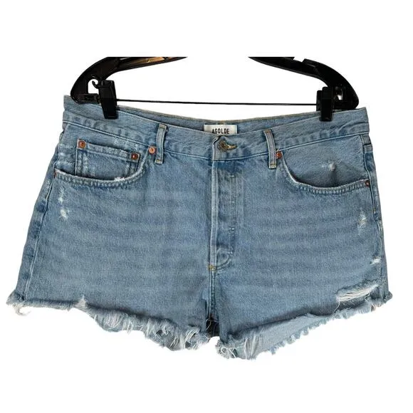 AGOLDE Parker Vintage Cut-Off Denim Shorts in Swapmeet 32 Distressed Raw Hem