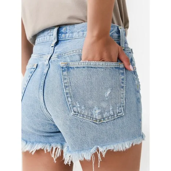 AGOLDE Parker Vintage Cut-Off Denim Shorts in Swapmeet 32 Distressed Raw Hem