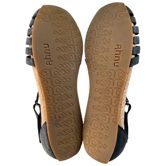 Ahnu Shoes Women’s US 9 Nubuck Black Leather Malini Woven Close Toe Sandal EU 40