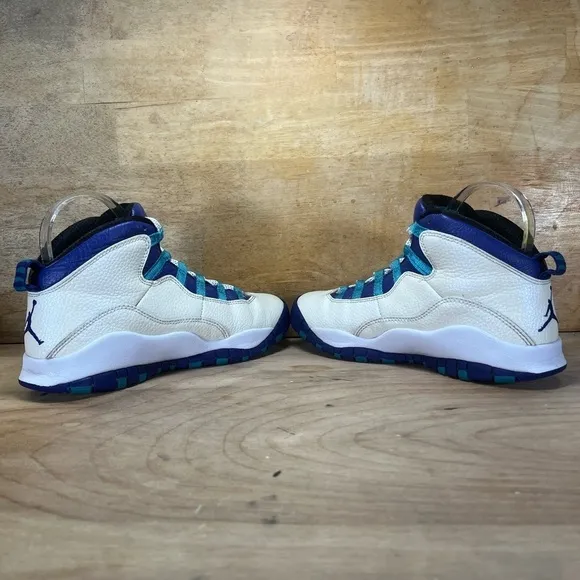 Air Jordan 10 Retro Charlotte Hornets Womens Size 6 (4.5Y) Shoes White Blue