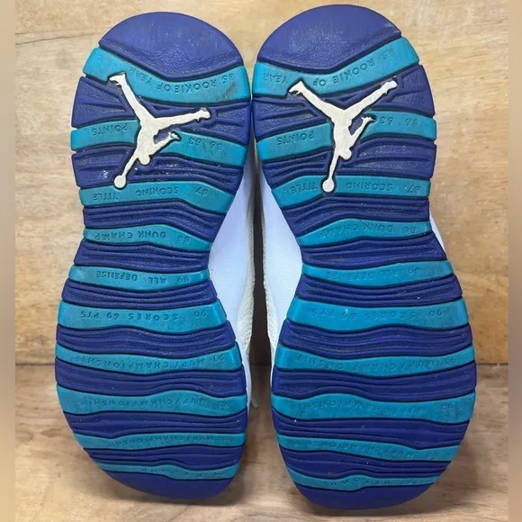 Air Jordan 10 Retro Charlotte Hornets Womens Size 6 (4.5Y) Shoes White Blue