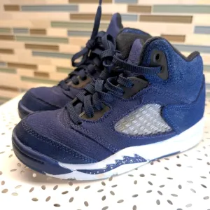 Air Jordan 5  Retro Georgetown Midnight Navy Child Size 12C Shoes FN5453-400