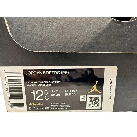 Air Jordan 5 Retro Green Bean Grey Size 2.5C / DQ3735-003