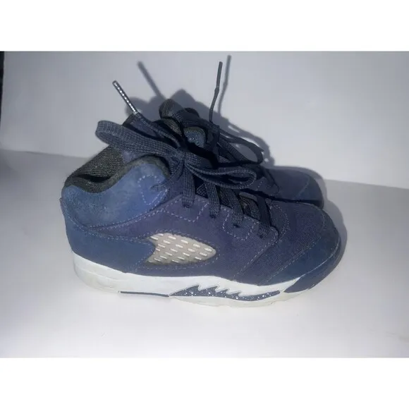 Air Jordan 5 Retro Navy Blue Toddler Baby Kids Sneakers Athletic Shoes Sz 10 TD