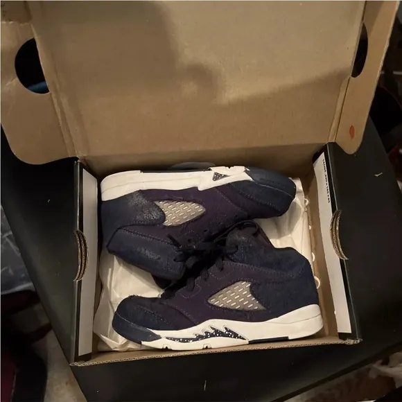 Air Jordan 5 Retro Navy Blue Toddler Baby Kids Sneakers Athletic Shoes Sz 10 TD