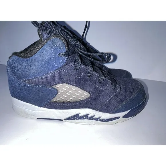 Air Jordan 5 Retro Navy Blue Toddler Baby Kids Sneakers Athletic Shoes Sz 10 TD