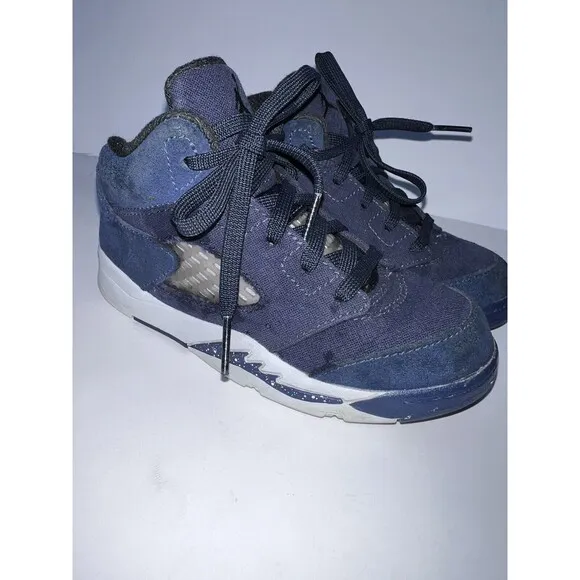 Air Jordan 5 Retro Navy Blue Toddler Baby Kids Sneakers Athletic Shoes Sz 10 TD