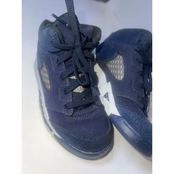 Air Jordan 5 Retro Navy Blue Toddler Baby Kids Sneakers Athletic Shoes Sz 10 TD