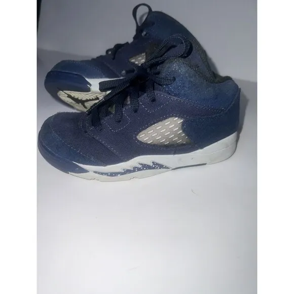 Air Jordan 5 Retro Navy Blue Toddler Baby Kids Sneakers Athletic Shoes Sz 10 TD