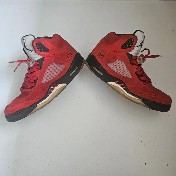 Air Jordan 5 Retro Raging Bull Red Suede Basketball Shoes 10.5